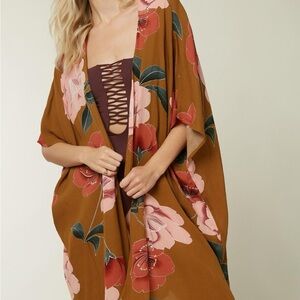 Oneill Kimberly Tobacco Floral Kimono Cover-Up- like new- size M/L